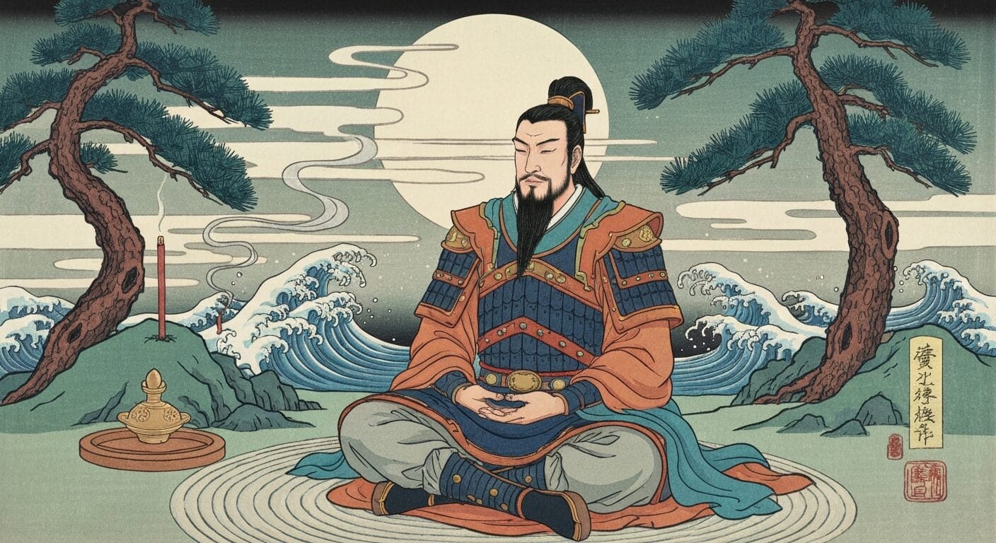 Liu Bei leading the refugees at Changban, illustrating his choice of benevolence over speed